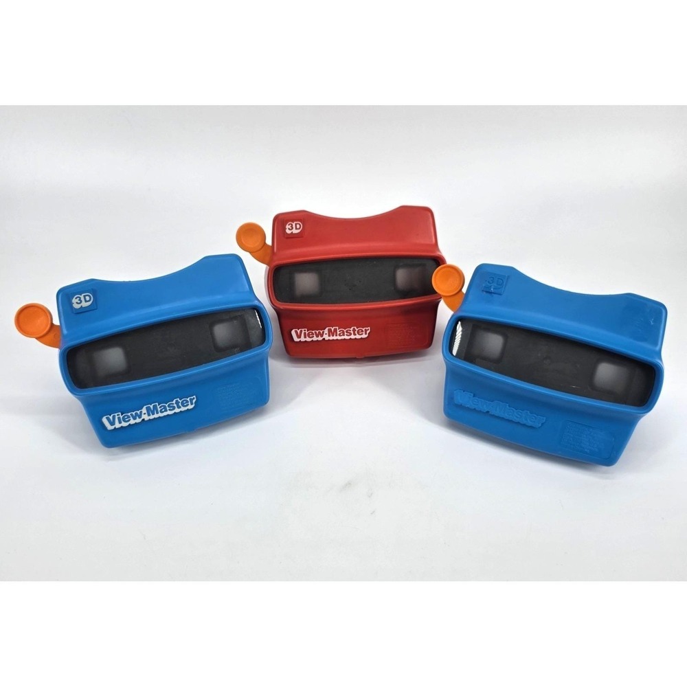 Lot of 3 Vintage View Master 3D Viewer (2) Blue & (1) Red Classic Toy‎ Slide
